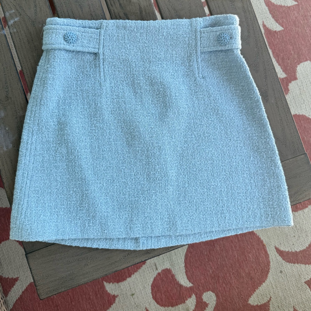 Zara Sky Baby Blue Tweed Textured Mini Skirt